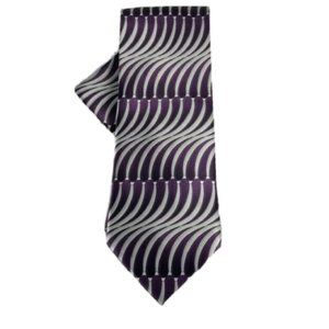 Porta Rossa Men's Tie and Hanky Set Purple Silver Polyester 4" Wide Hand Made